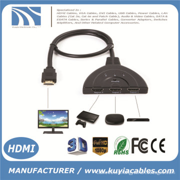 3 puertos de cerdo Tail HDMI 1080p Switch Splitter Switcher HUB Box Cable para TV HDTV DVD PS3 Xbox 360 Caja de cable